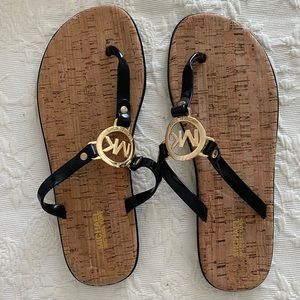 Michael Kors Charm Black Jelly Flip Flop Cork Bottom